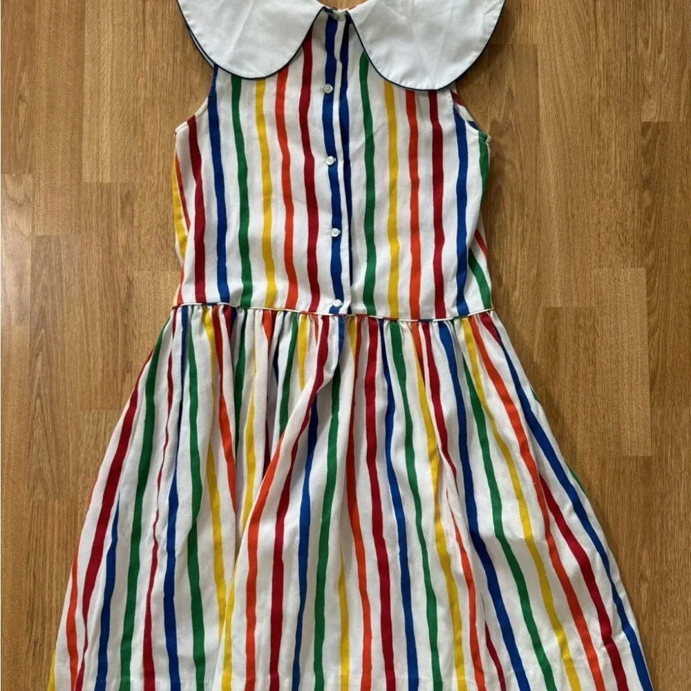 Ashton Connor Vintage Kite Appliqué Rainbow Striped Bib Dress Sz 10 USA made - Picture 5 of 6